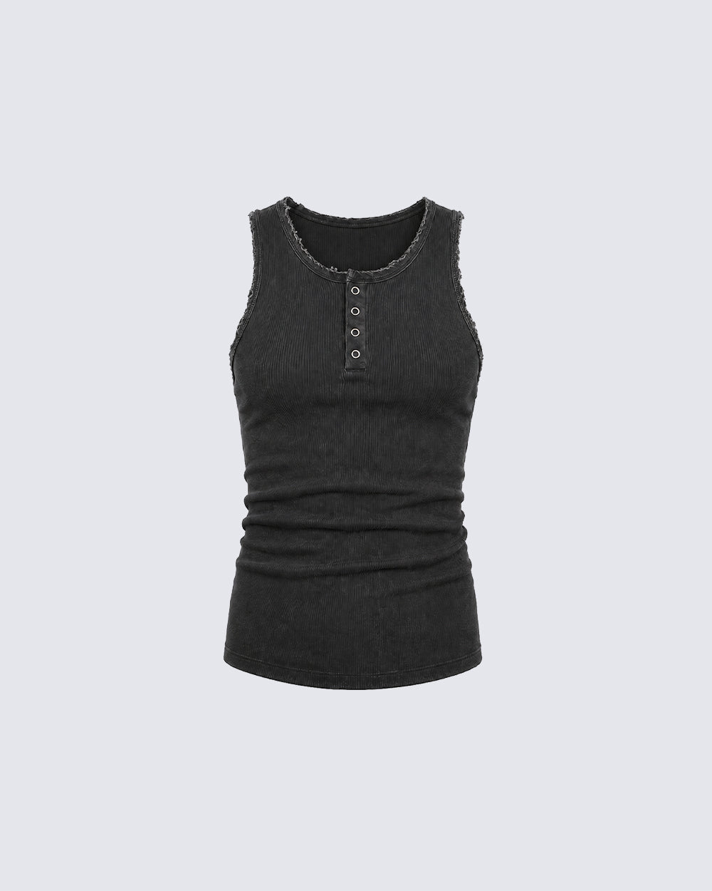 KIIKIO Vintage Washed Henley Neck Slim Fit Ribbed Tank Top
