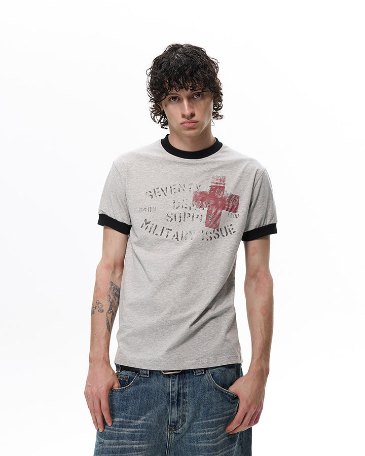 KIIKIO Vintage Contrast-Trim Graphic Tee