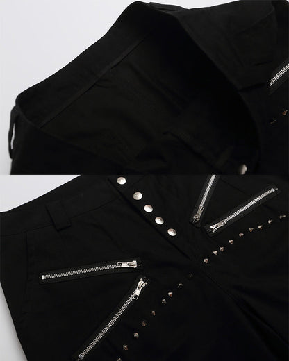 Gothic Rivet Zipper Layered New Wide Shorts