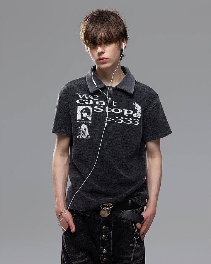 High Street Graphic Textured Washed New Polo T-Shirt