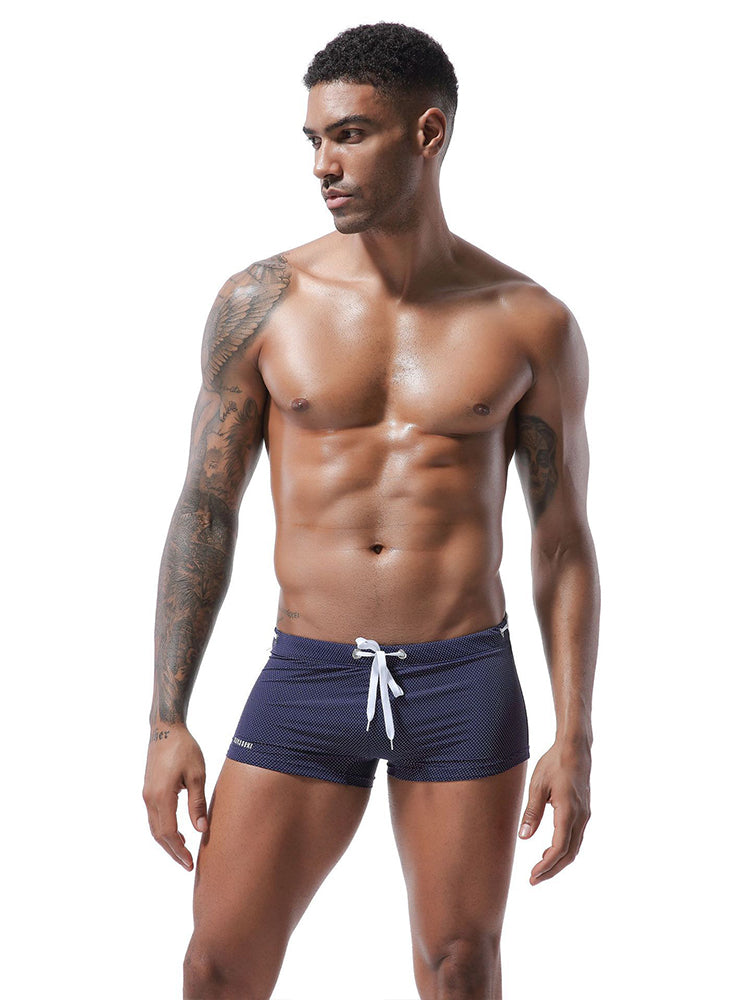 Men's Summer Tethered Nylon Low Waist Flat Corner Swim Trunks