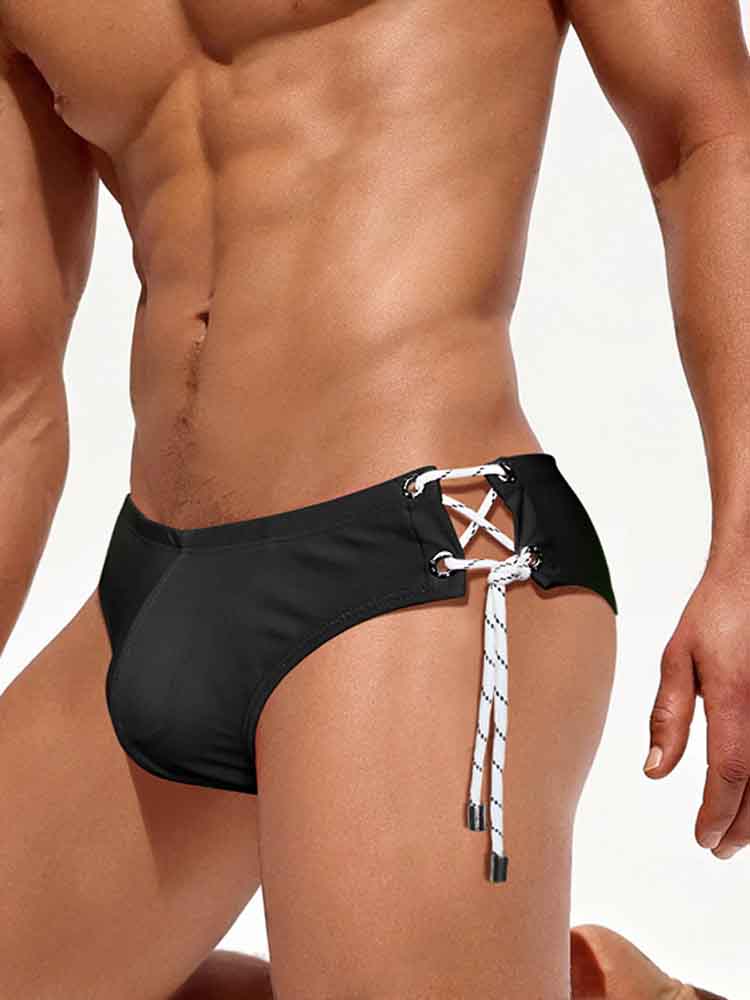 Men's Single Side Tether Low Rise Swim Briefs