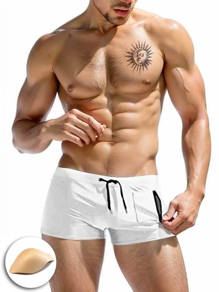 Solid Color Side Zip Swim Shorts