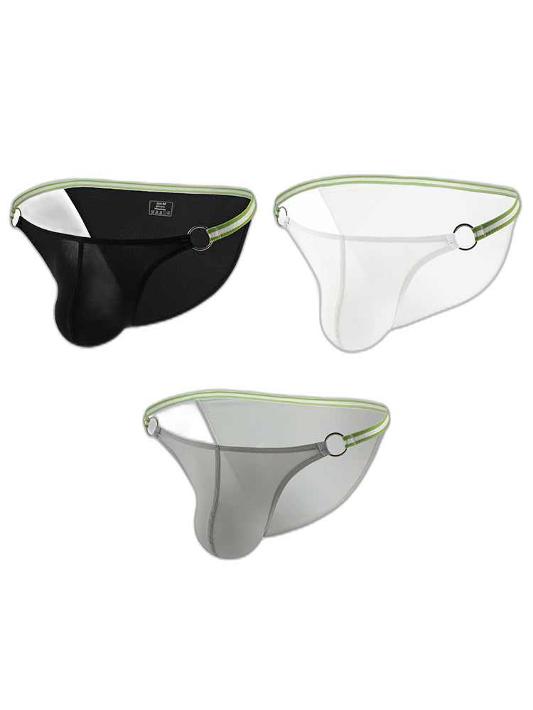 3 Pack Men's Sexy Low-Rise Bikini with Metal Ring