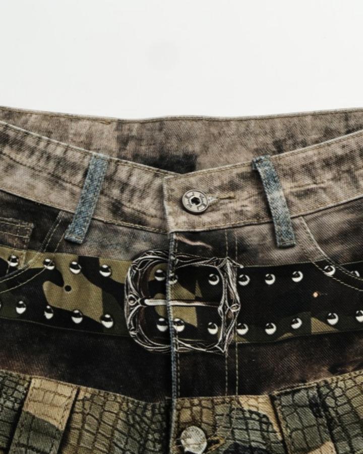 American High-Street Heavy-Duty Metal Chain Printed Pants