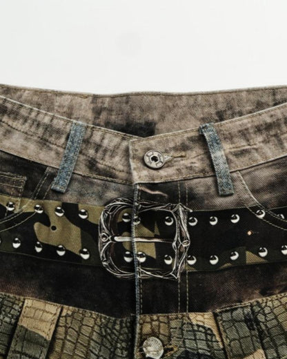 American High-Street Heavy-Duty Metal Chain Printed Pants