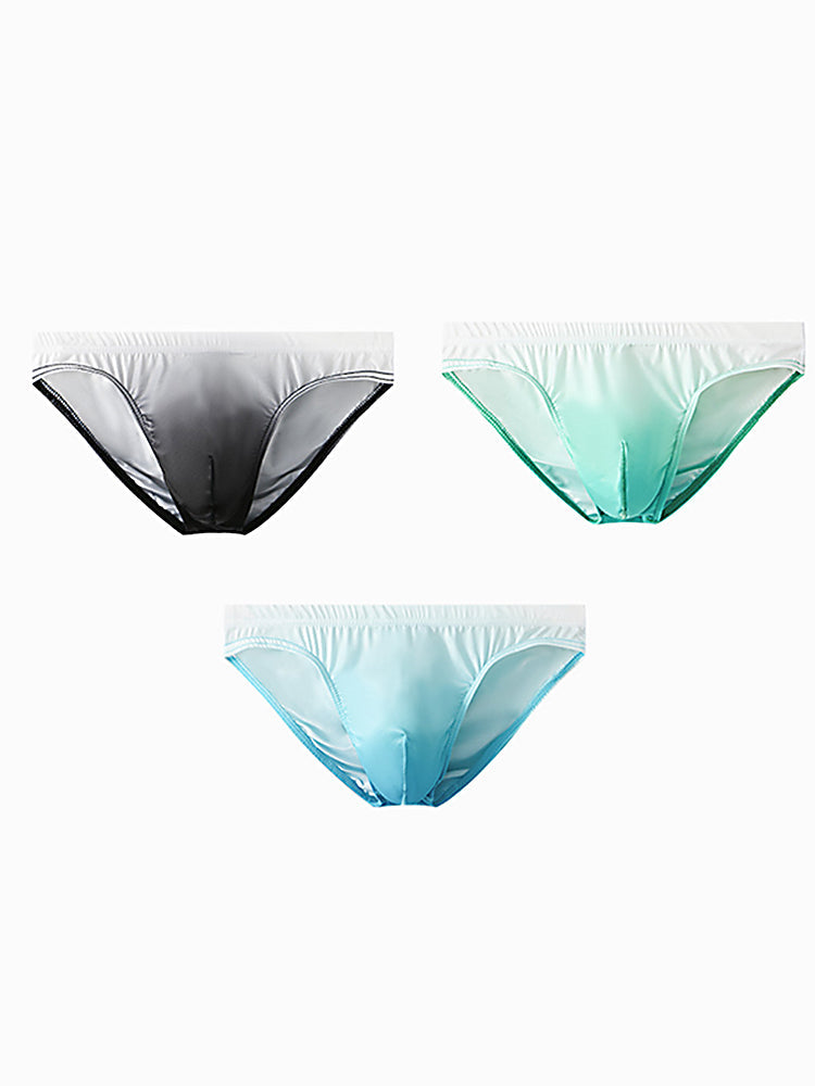 3 Pack Men's Sensual Silk-Like Loose Gradient Color Bikini