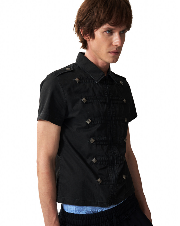KIIKIO Retro Rhinestone Lapel Zipper Tee