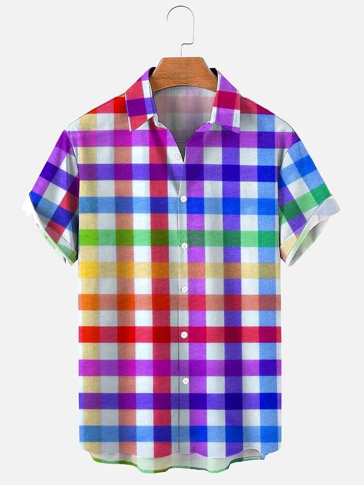 Men's Colorful Plaid Stripes Lines Print Shirt