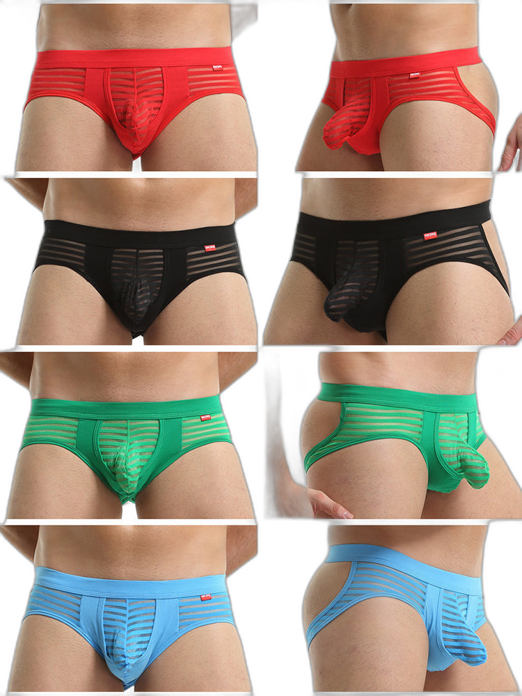 Men’s Sexy Striped Hollow Jockstrap With Separate Pouch