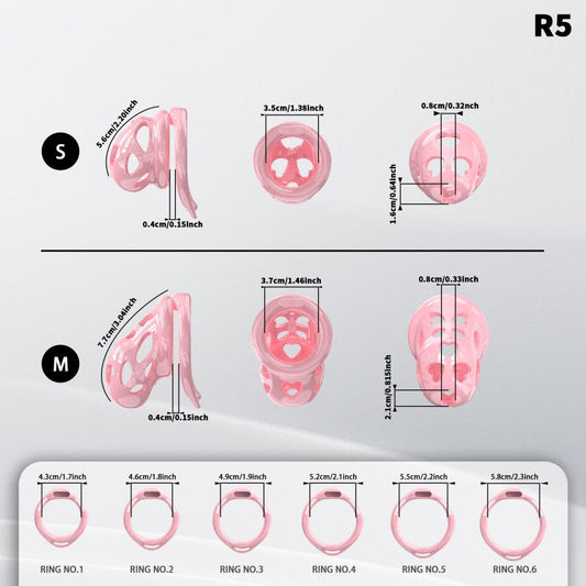 Heart-Shaped Hollow Silicone Chastity Cage | Male S/M 6 Rings, Key Lock (R5)