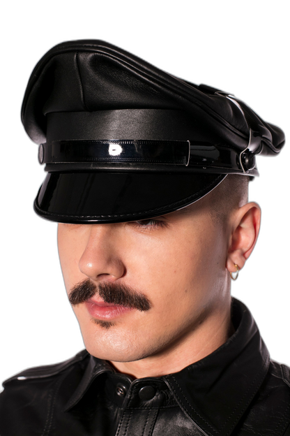 Prowler RED Leather Military Muir Cap Black