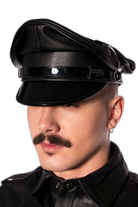 Prowler RED Leather Military Muir Cap Black