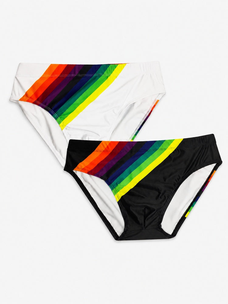 Men's Rainbow Print Low Waist Triangle Swim Briefs