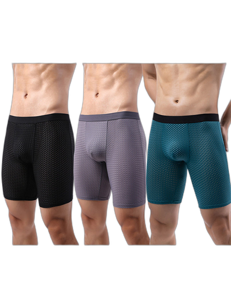 3 Pack Men’s Anti-chafing Mesh Long Boxer Briefs