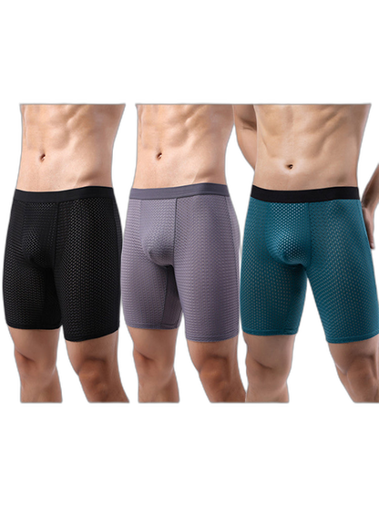 3 Pack Men’s Anti-chafing Mesh Long Boxer Briefs