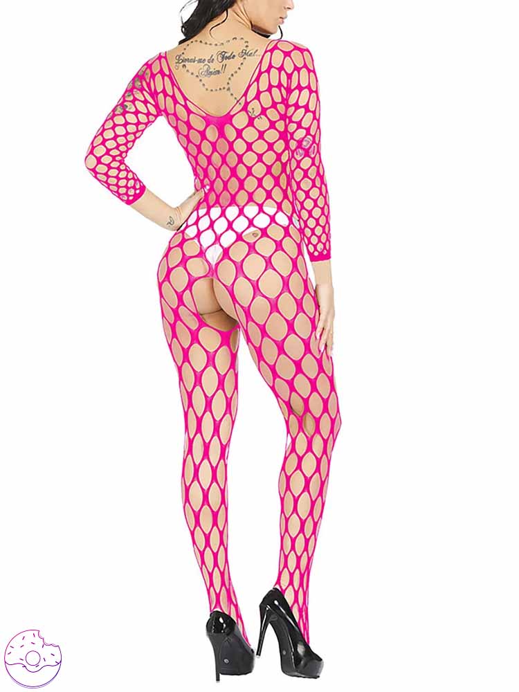 Solid Color Large Mesh See-Through Fishnet Bodysuit