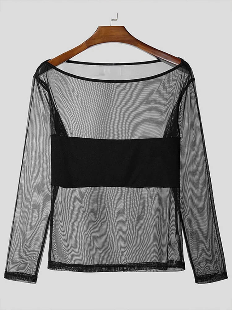 Men's Sexy Sheer Slim-Fit Mesh Long-Sleeve Top