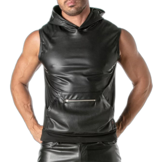 TOF Paris Kinky Zipped Pocket Sleeveless Hoodie Black