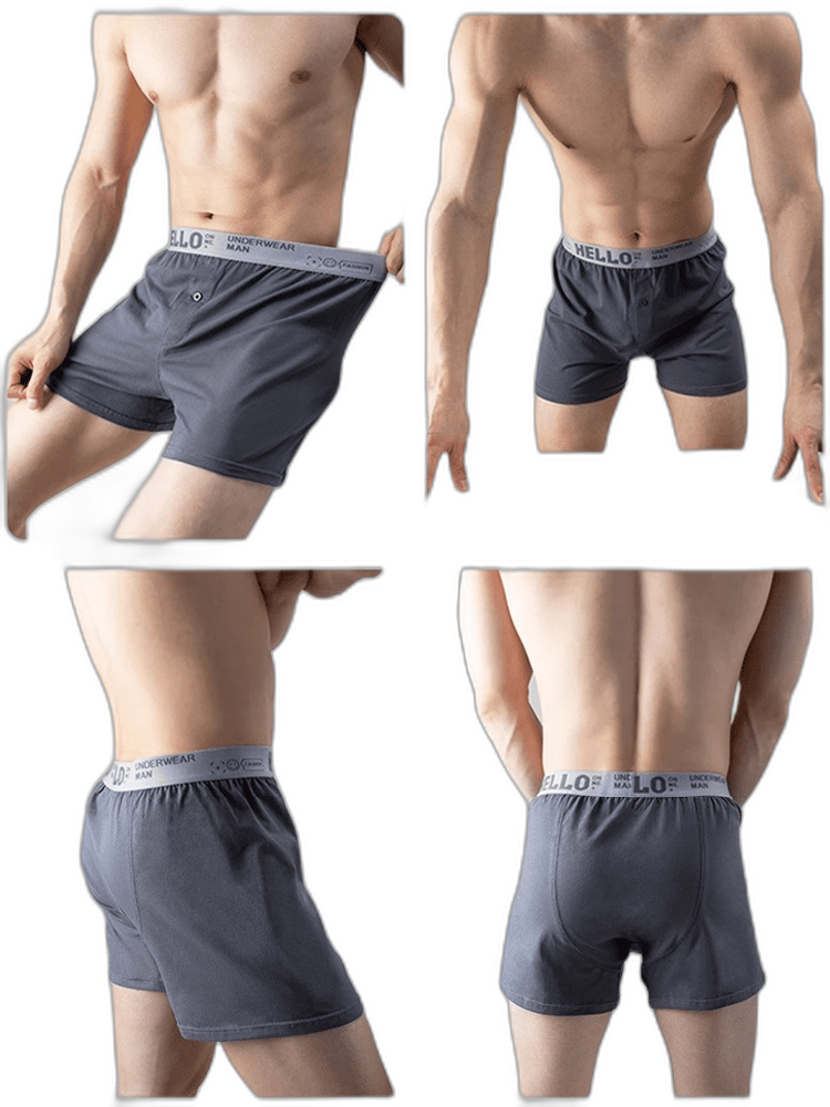 2 Pack Men’s Woven Cotton Boxer Shorts With Button Fly