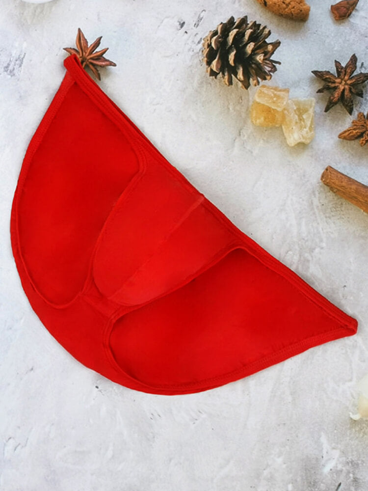Men's Red Thin Ice Silk Low-Rise Narrow-Side Briefs