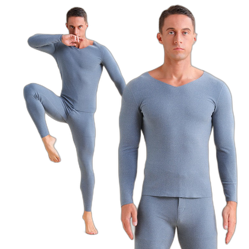 Men's V-neck Fleece Thermal Underwear Set