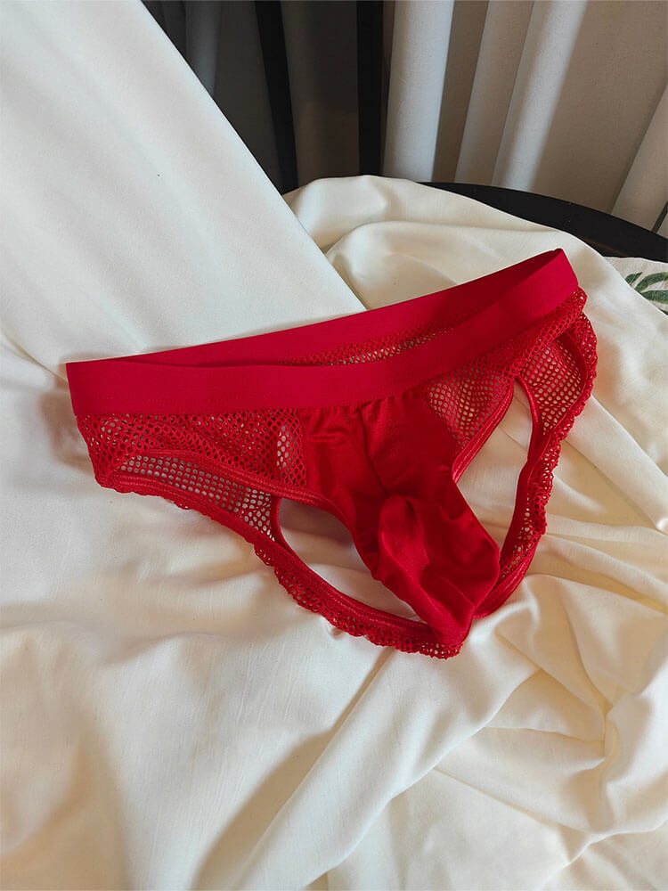 Men's Sexy Solid-Color Cut-Out Mesh Briefs
