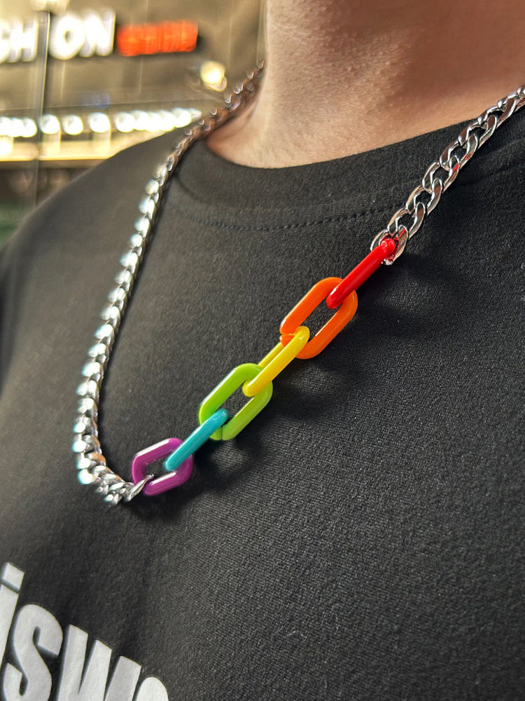 Rainbow Acrylic Patchwork Cuban Link Necklace