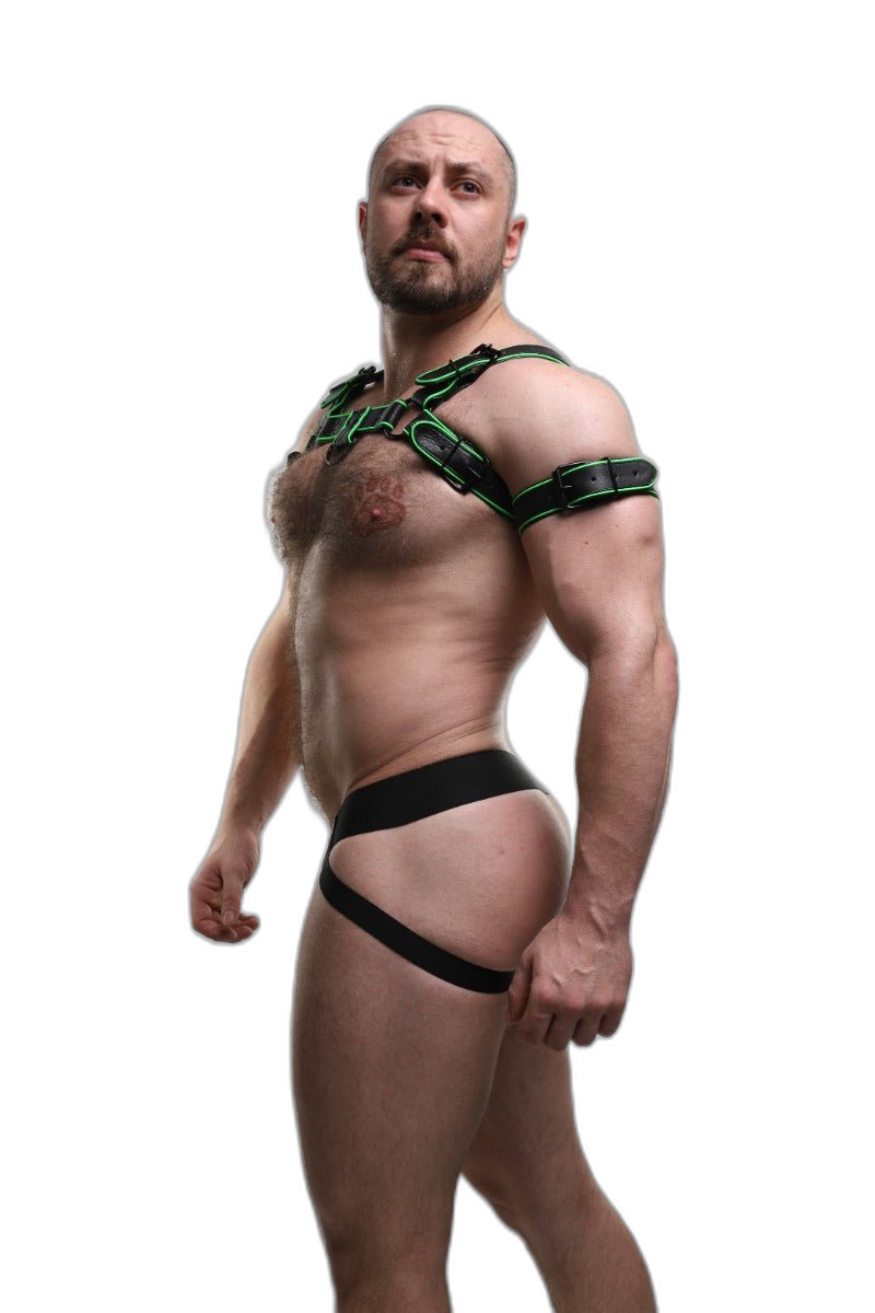 ruff GEAR Leather Reflector Zip Jockstrap Black Neon Green