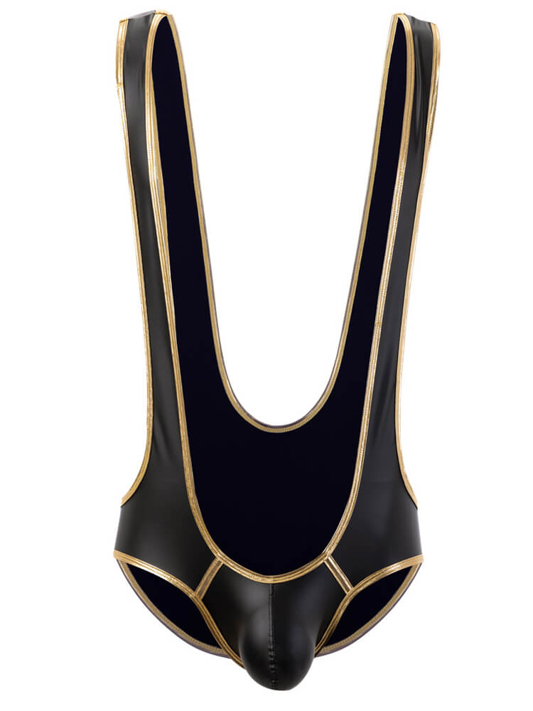 Men's Patent Leather Crossover Bodysuit