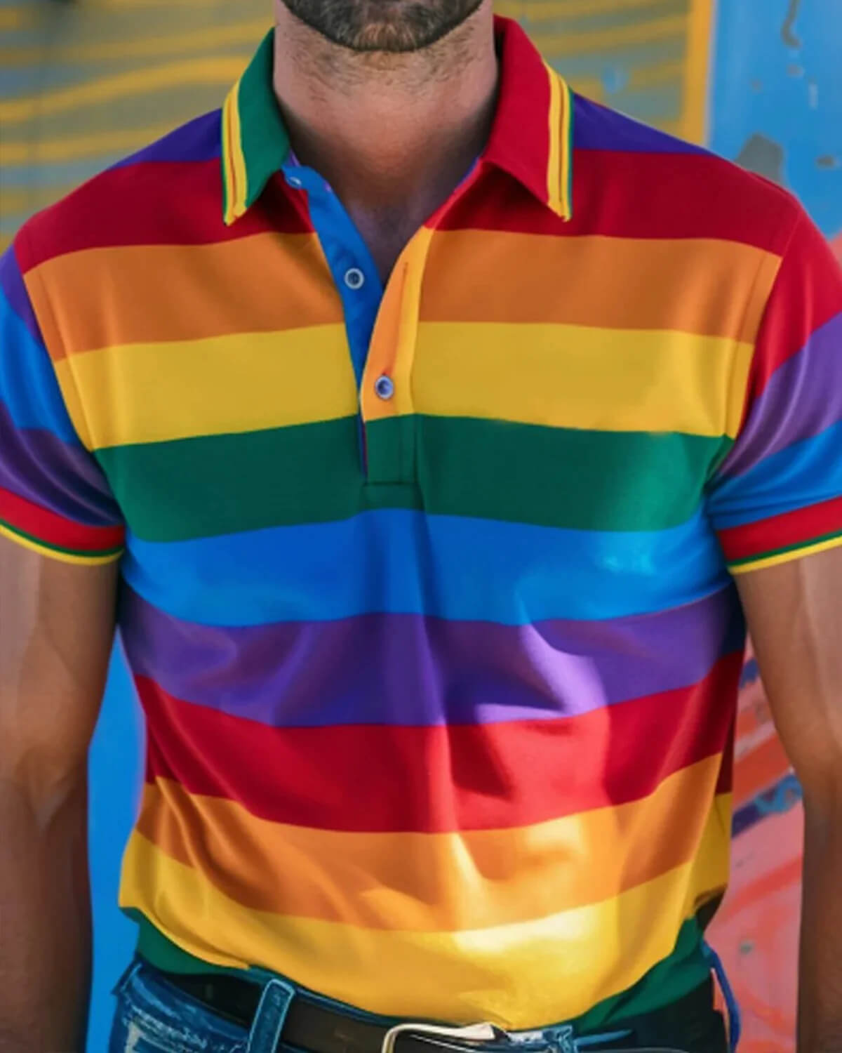 Men's Rainbow Flag Stripe LGBT Polo Shirt