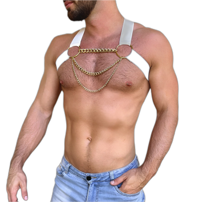 Elastic Chest Harness with Gold Chains