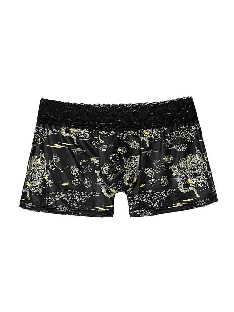 Men's Sexy Lace-Waist Dragon Print Boxer Briefs
