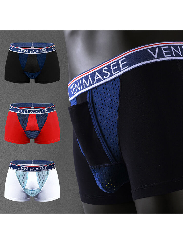 Men's Sexy Ice Silk Pouch-Separating Boxer Briefs Set