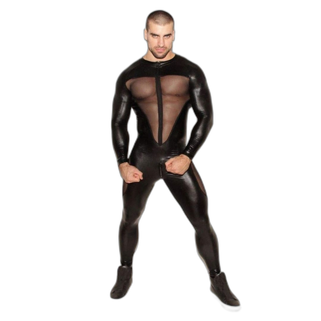 PVC Leather Mesh Kink Bodysuit