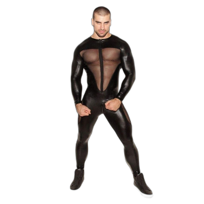 PVC Leather Mesh Kink Bodysuit