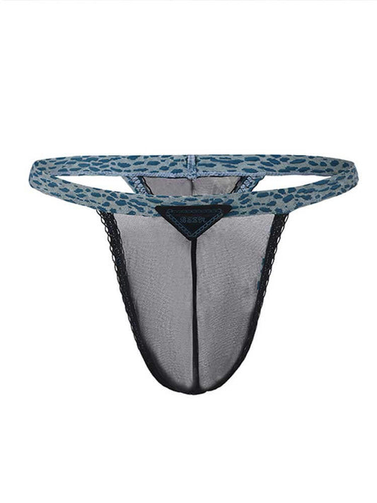 Men's Sexy Colorblock Animal Print Sheer Mesh Thong