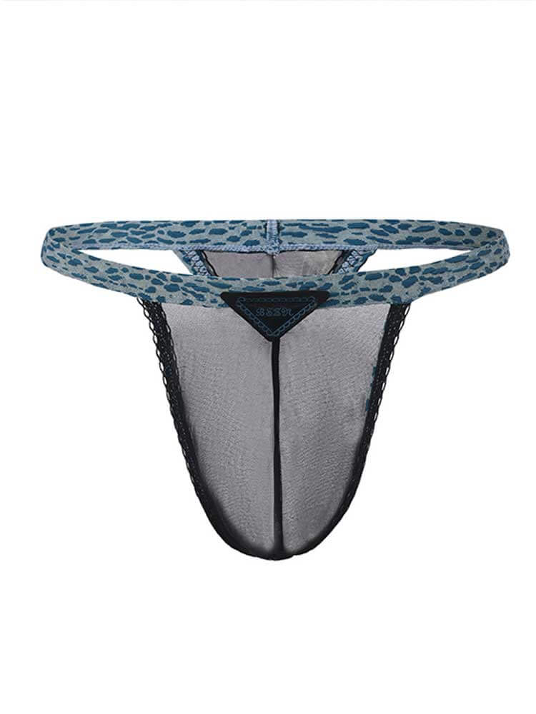 Men's Sexy Colorblock Animal Print Sheer Mesh Thong