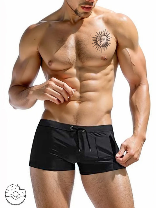 Solid Color Side Zip Swim Shorts
