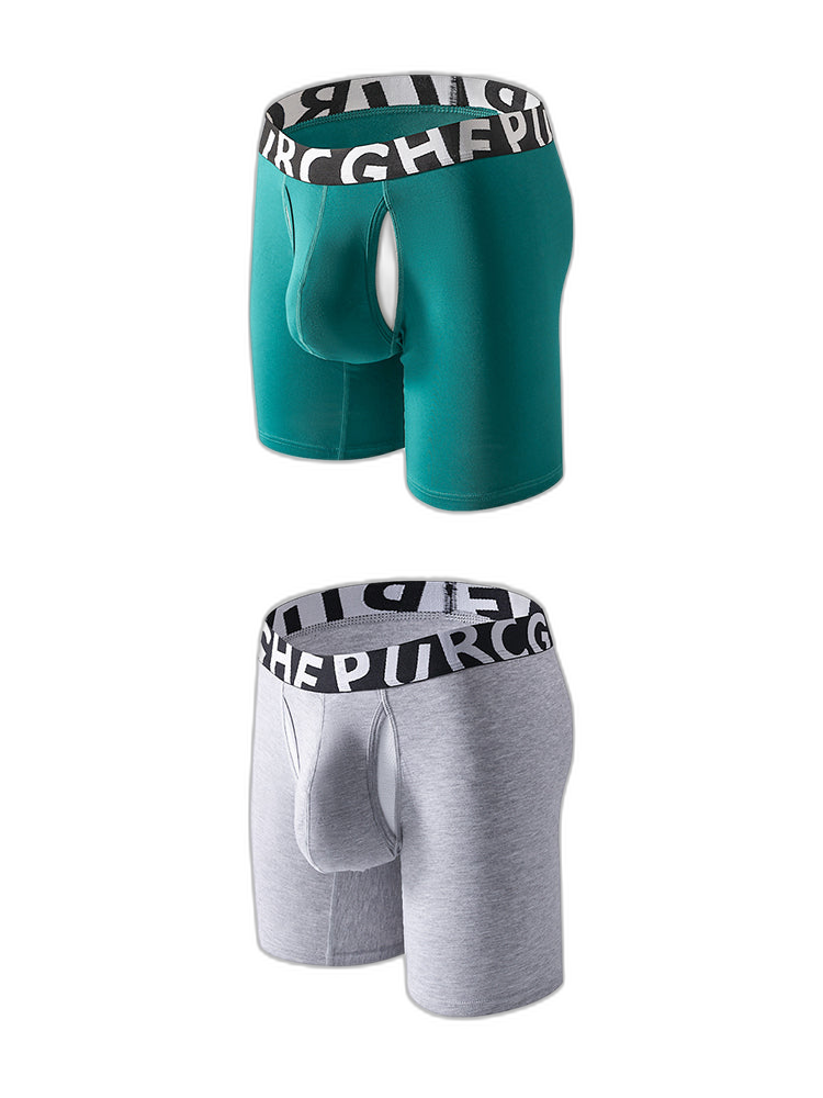 2 Pack Men's Long-Leg Anti-Chafing Performance Boxer Briefs