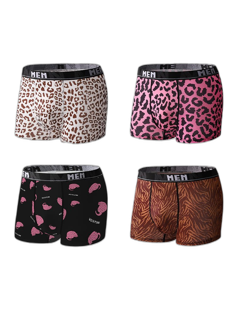 4-Pack Men's Leopard Print Mid-Rise Breathable Trunks