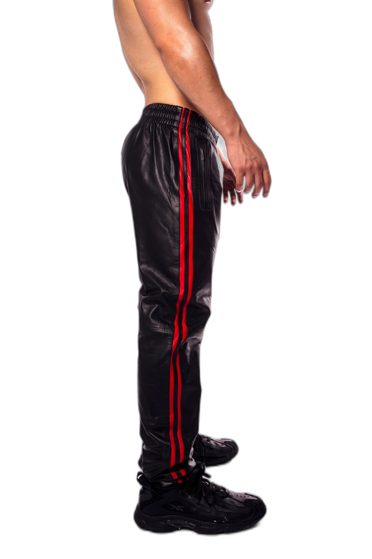 Prowler RED Leather Trackies Black/Red Stripe