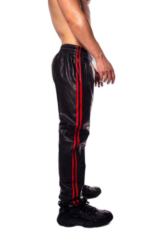 Prowler RED Leather Trackies Black/Red Stripe