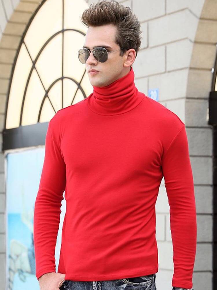 Men's Elastic Slim High Collar Solid Bottoming Shirt