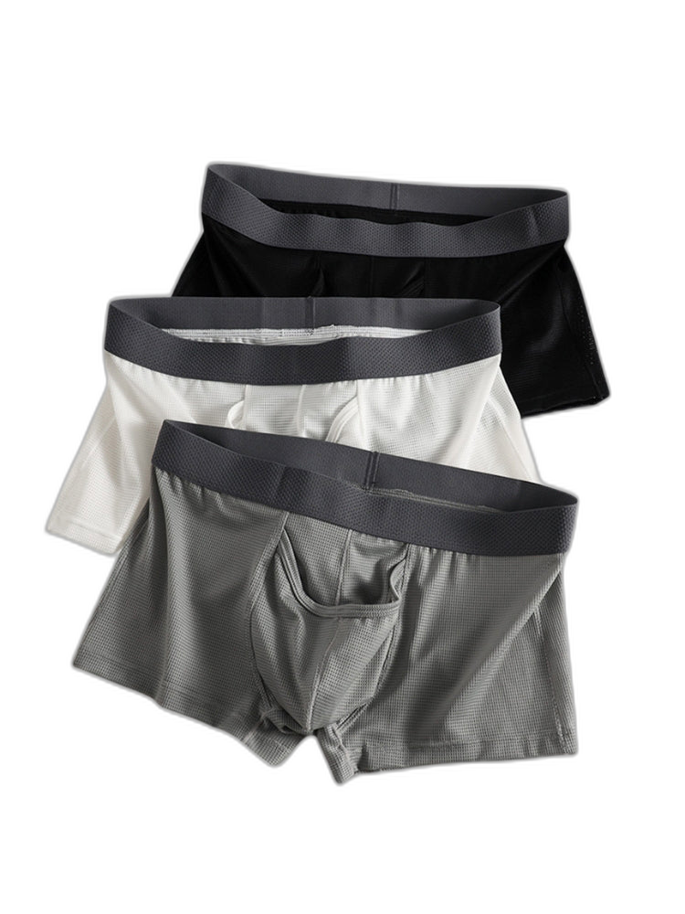 3 Pack Men's Ice Silk Front Split Pouch Breathable Mesh Cooling Comfort Trunks