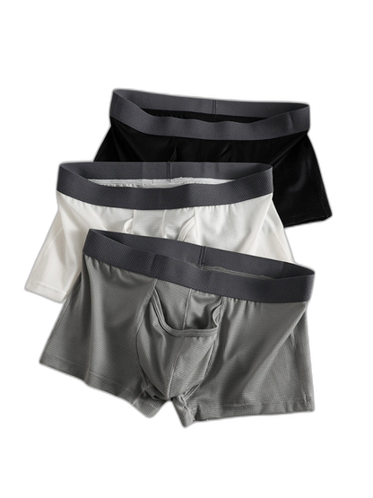 3 Pack Men's Ice Silk Front Split Pouch Breathable Mesh Cooling Comfort Trunks