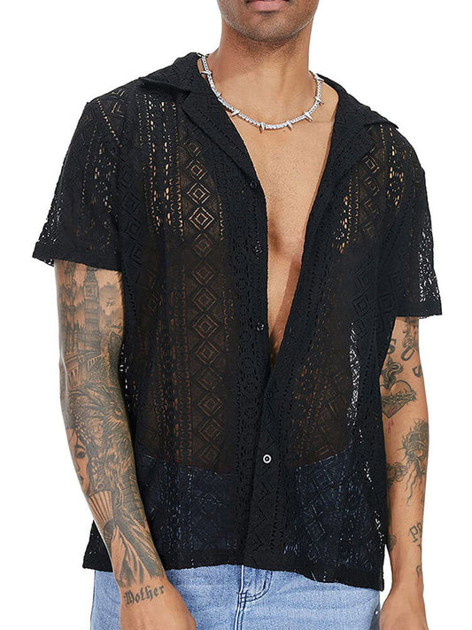 Men's Fashion Lace Short Sleeve Shirt