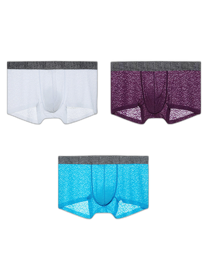 3 Pack Men's Lace Breathable Sweat-Wicking Trunks