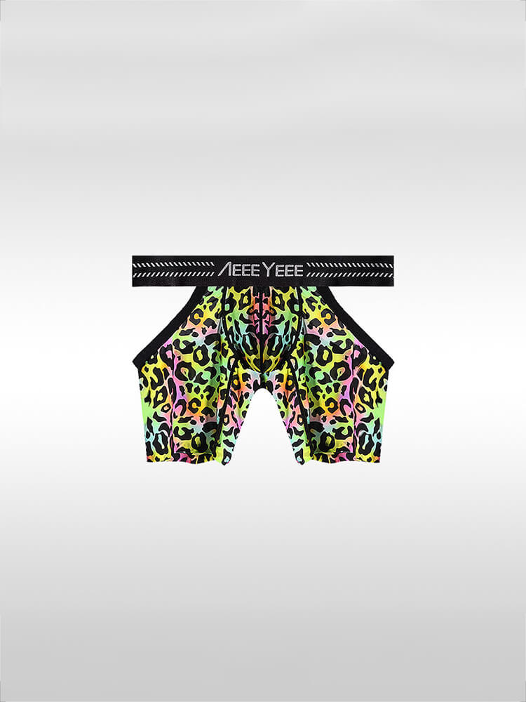 Men's Sexy Seamless Leopard Print Cutout Boxer Briefs
