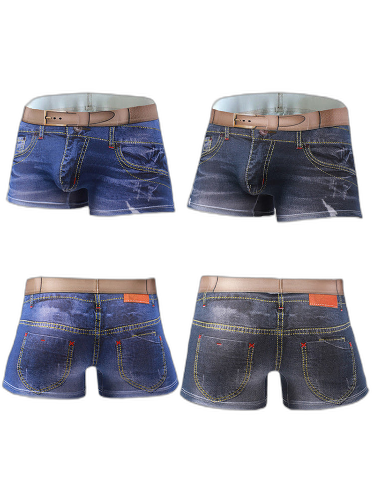 2 Pack Men's Denim Printed Cotton Boxer Briefs